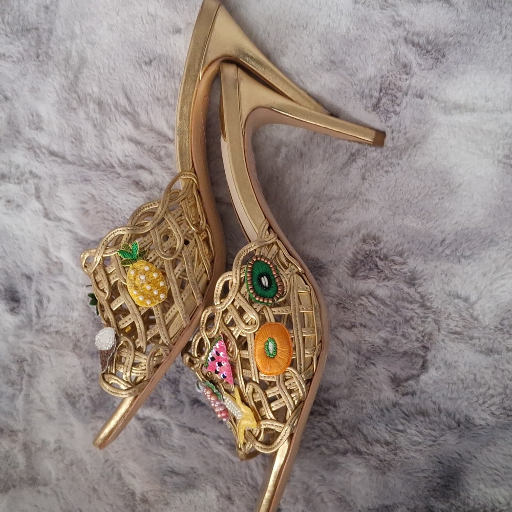 Sophia Webster Delphine Tutti Fruit Golden High Heel Sandals Summer Goddess